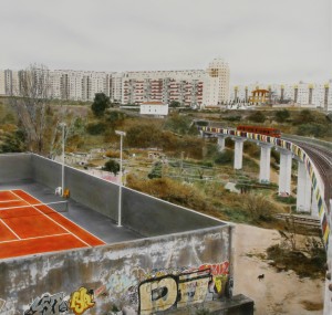 Olaias Tennis Club/Chelas (Lissabon), 2008, 99 x 104 cm, s-w-Barytpapier koloriert, Edition 2